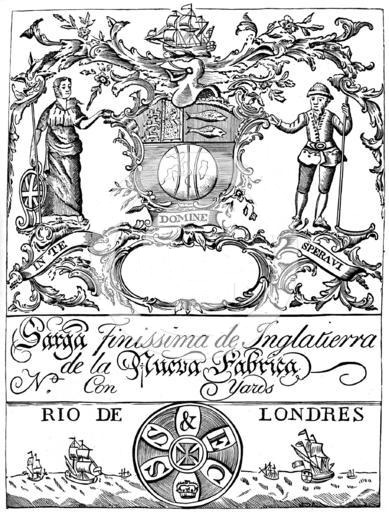 A trade label of the South Sea Company used for the export from England of serge cloth