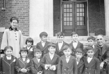 Staff and students at the Shingwauk Indian Residential School, circa 1940