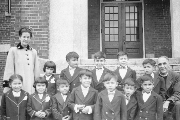 Staff and students at the Shingwauk Indian Residential School, circa 1940